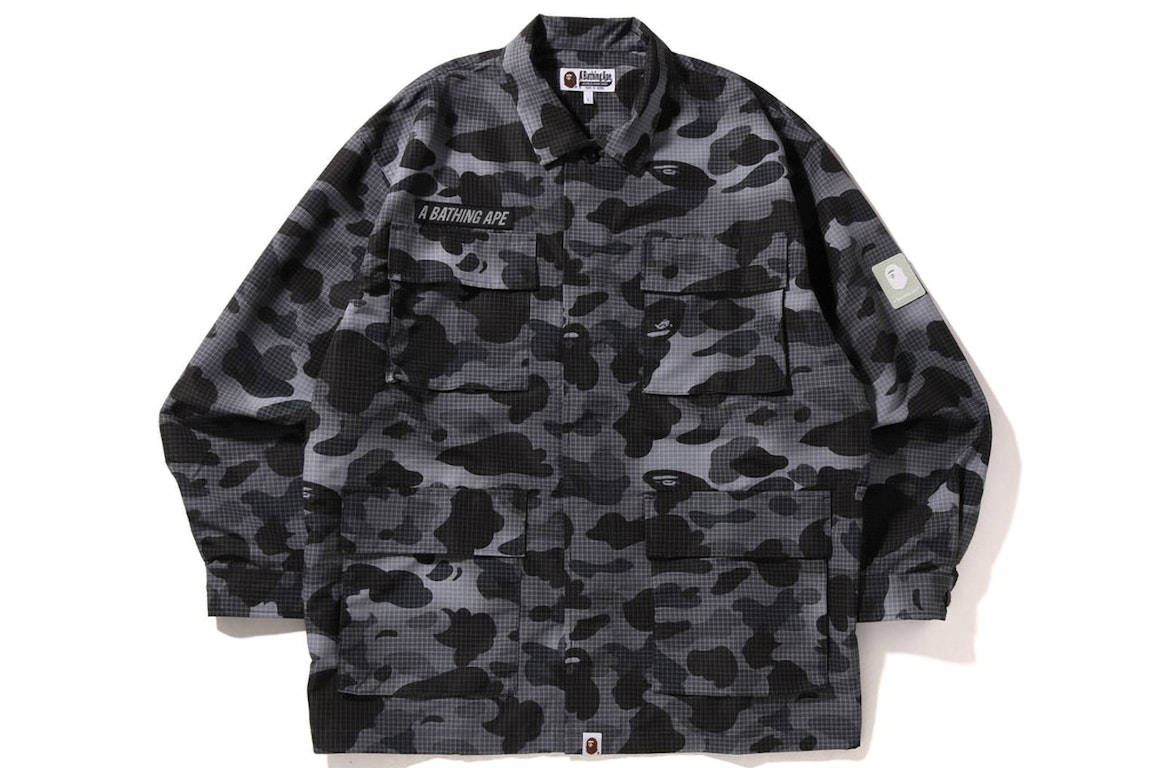 Pre-owned Bape Grid Camo Relaxed Fit Military Shirt Black