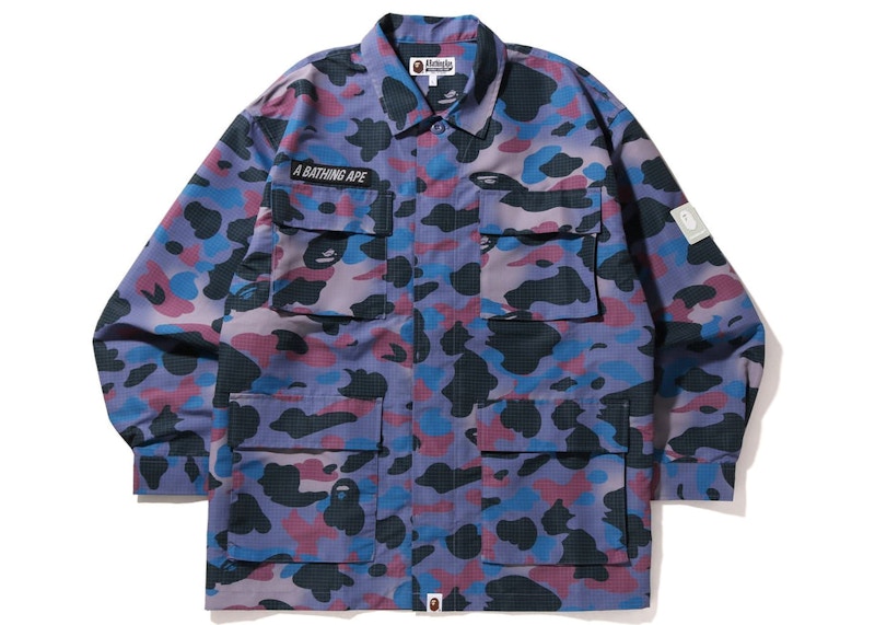 BAPE Grid Camo Relaxed Fit Military Shirt Purple - FW22 Men's - US