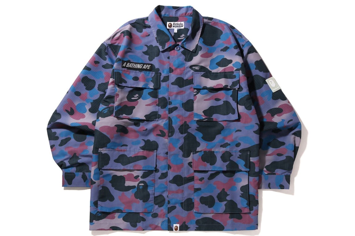 Pre-owned Bape Grid Camo Relaxed Fit Military Shirt Purple