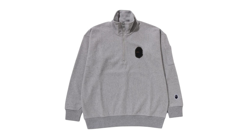 Pre-owned Bape Men's Half Zip Pull Over I Sweatshirt In Gray