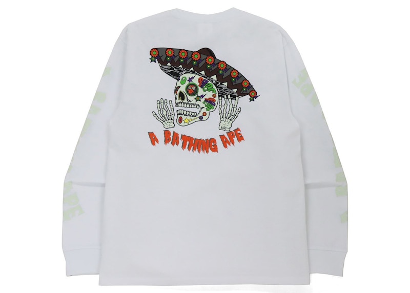 BAPE Halloween Skull Glow in the Dark Long Sleeve Tee White Men's