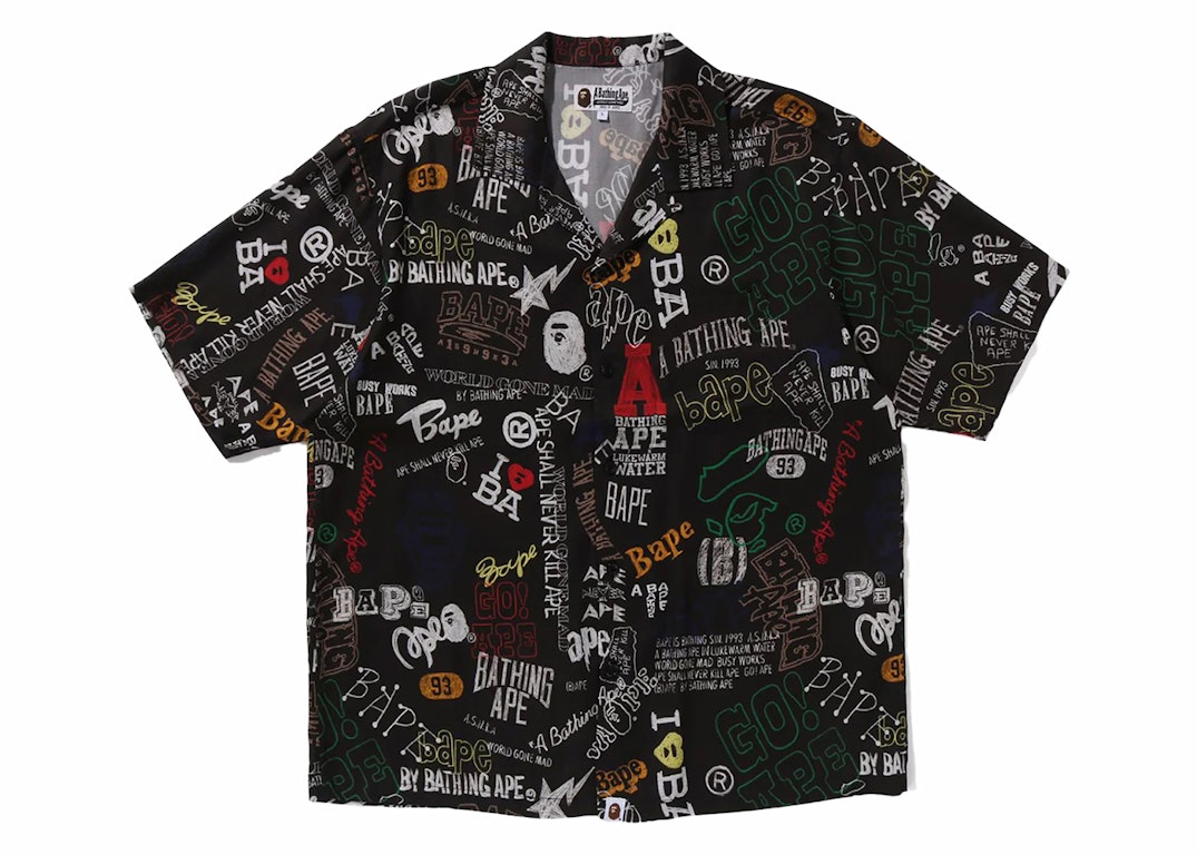 Pre-owned Bape Hand Draw Open Collar S/s Shirt Black