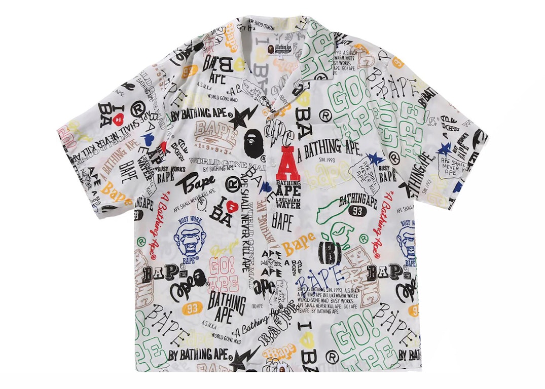 Pre-owned Bape Hand Draw Open Collar S/s Shirt White