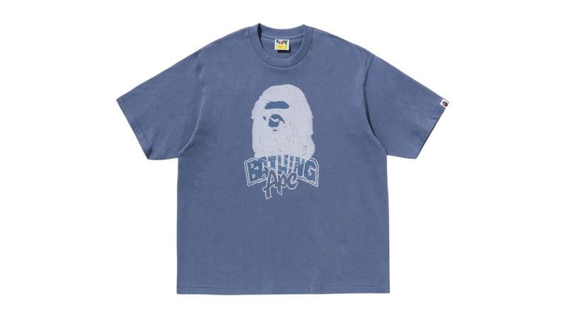 Men's BAPE Hand Drawn Ape Head Relaxed Fit Tee Shirt in Navy Blue