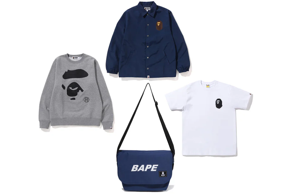 Sac BAPE Happy New Year classique 2023 + 3 vêtements bleu marine/gris/blanc (homme)