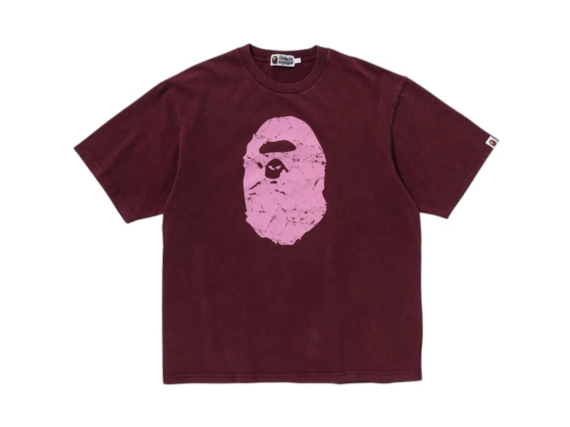 Pre-owned Bape Men's  Heavy Washed Ape Head Relaxed Fit Tee Shirt In Burgundy