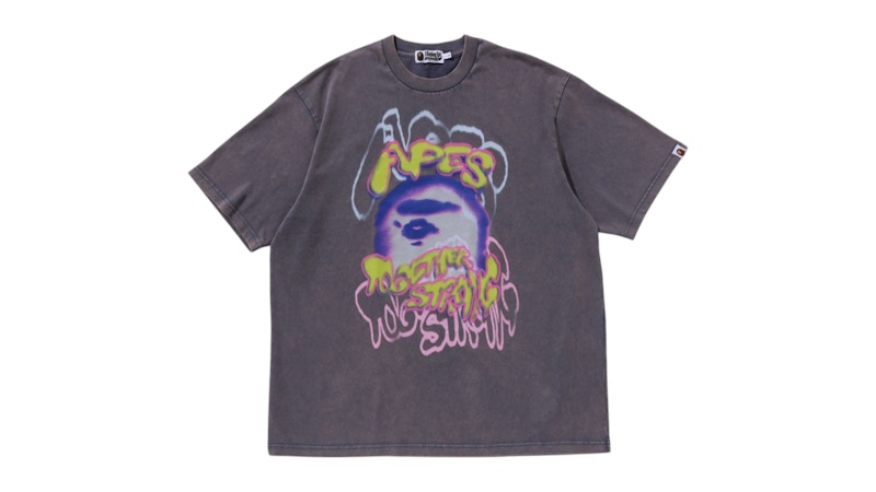 BAPE Heavy Washed T-Shirt mit Logo, lockerer Passform, Anthrazit