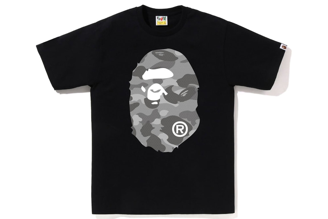 Pre-owned Bape Honeycomb Camo Big Ape Head Tee Black Grey