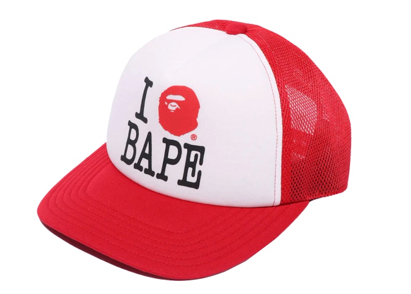 Pre-owned Bape Men's I Love Mesh Cap In Red