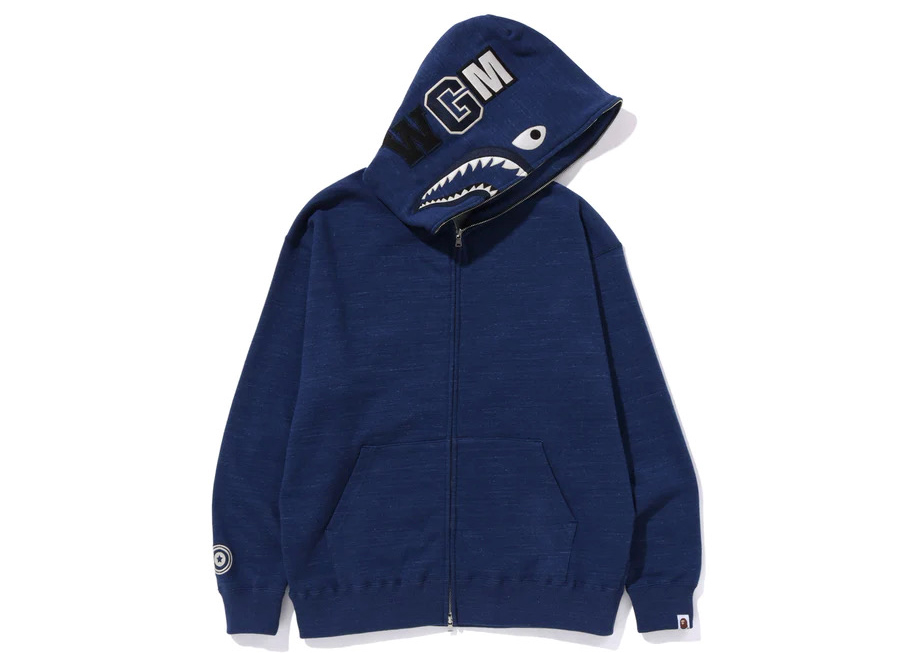 Bape indigo shark store hoodie