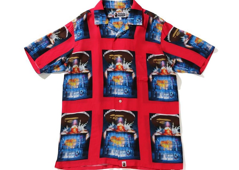 BAPE Invasion Rayon Open Collar Tee Red