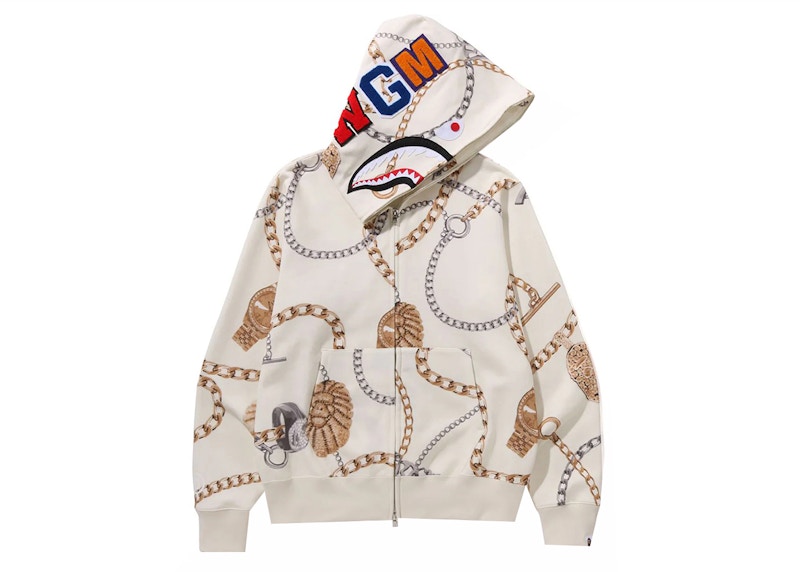 BAPE Jewels Shark Full Zip Hoodie Ivory Men's - SS24 - US