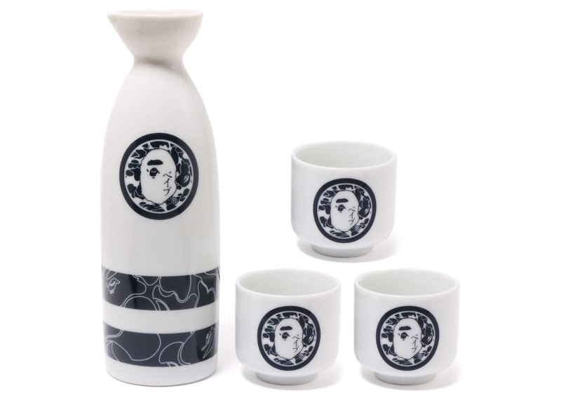 BAPE Kamon Sake Cup Set White Navy
