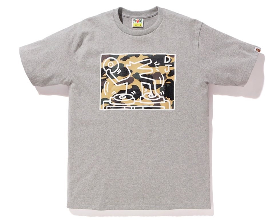 BAPE Keith Haring DJ Tee Grey/Yellow Men's - US