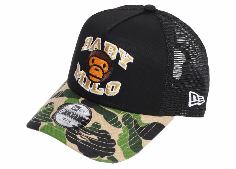 BAPE Kinder ABC Tarnfarbe Baby Milo New Era 9Forty A Frame Cap Schwarz SS24 DE