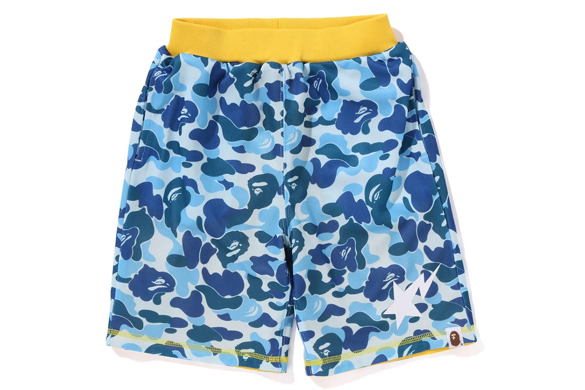 Pre-owned Bape Kids' Abc Camo Mesh Reversible Shorts Blue