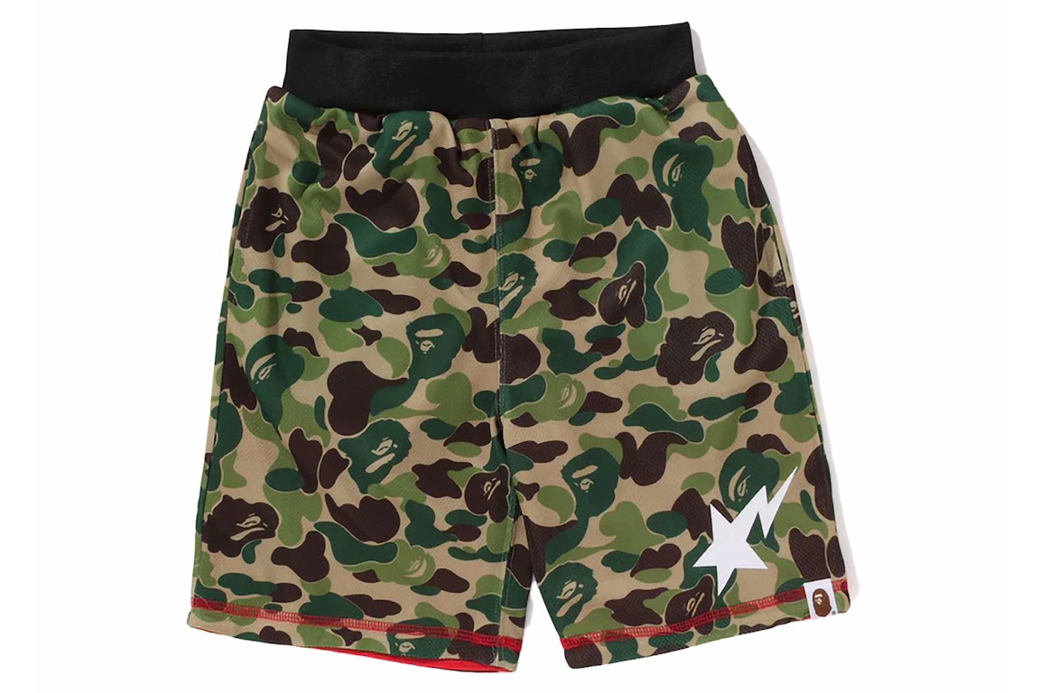 Pre-owned Bape Kids' Abc Camo Mesh Reversible Shorts Green
