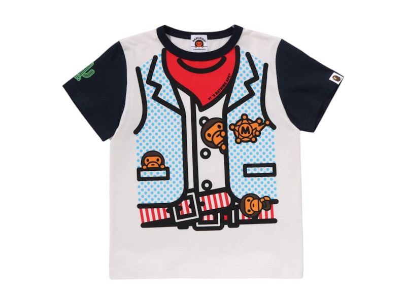 Pre-owned Bape Kids Baby Milo Sheriff Vest Print Tee Shirt In Navy Blue