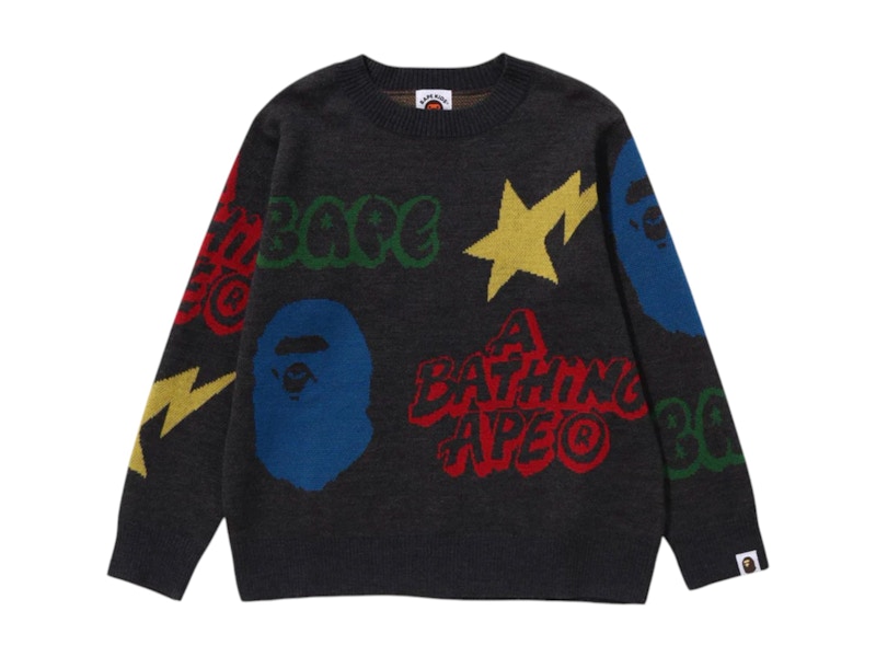 BAPE Kids Graffiti Pattern Knit Charcoal