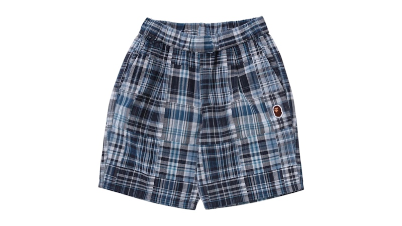 BAPE Kids Multi Check One Point Shorts Blue