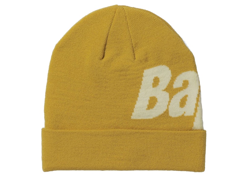 Pre-owned Bape Knit Spellout Cap (fw21) In Yellow