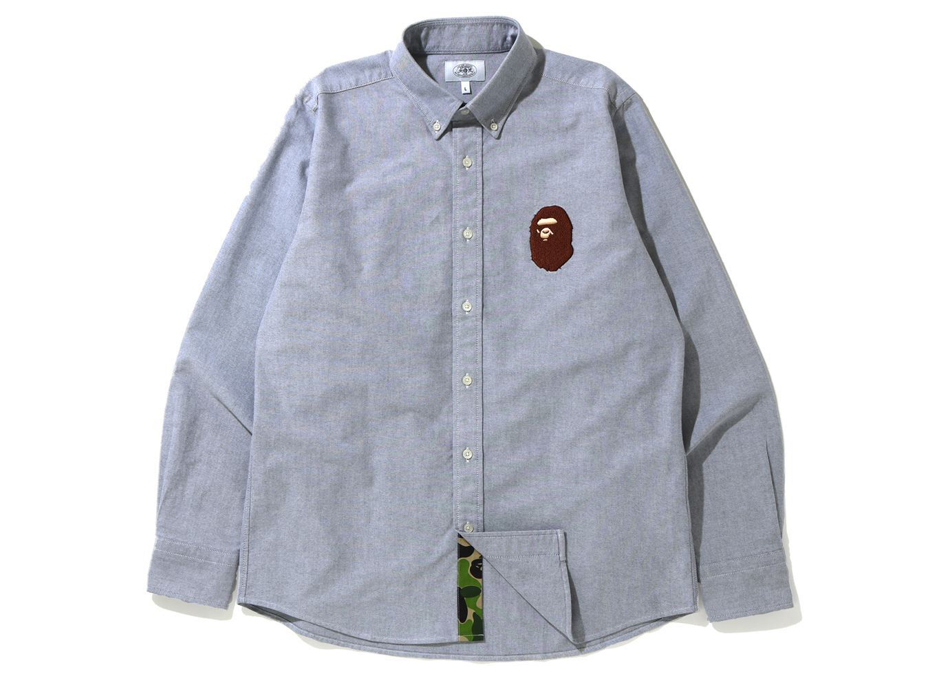 Pre-owned Bape Large Ape Head Oxford Bd Shirt Gray | ModeSens