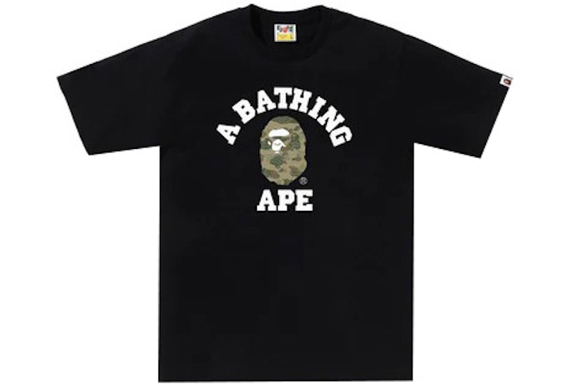 Pre-owned Bape Men's  Layered Line Camo College Tee Shirt In Black/beige