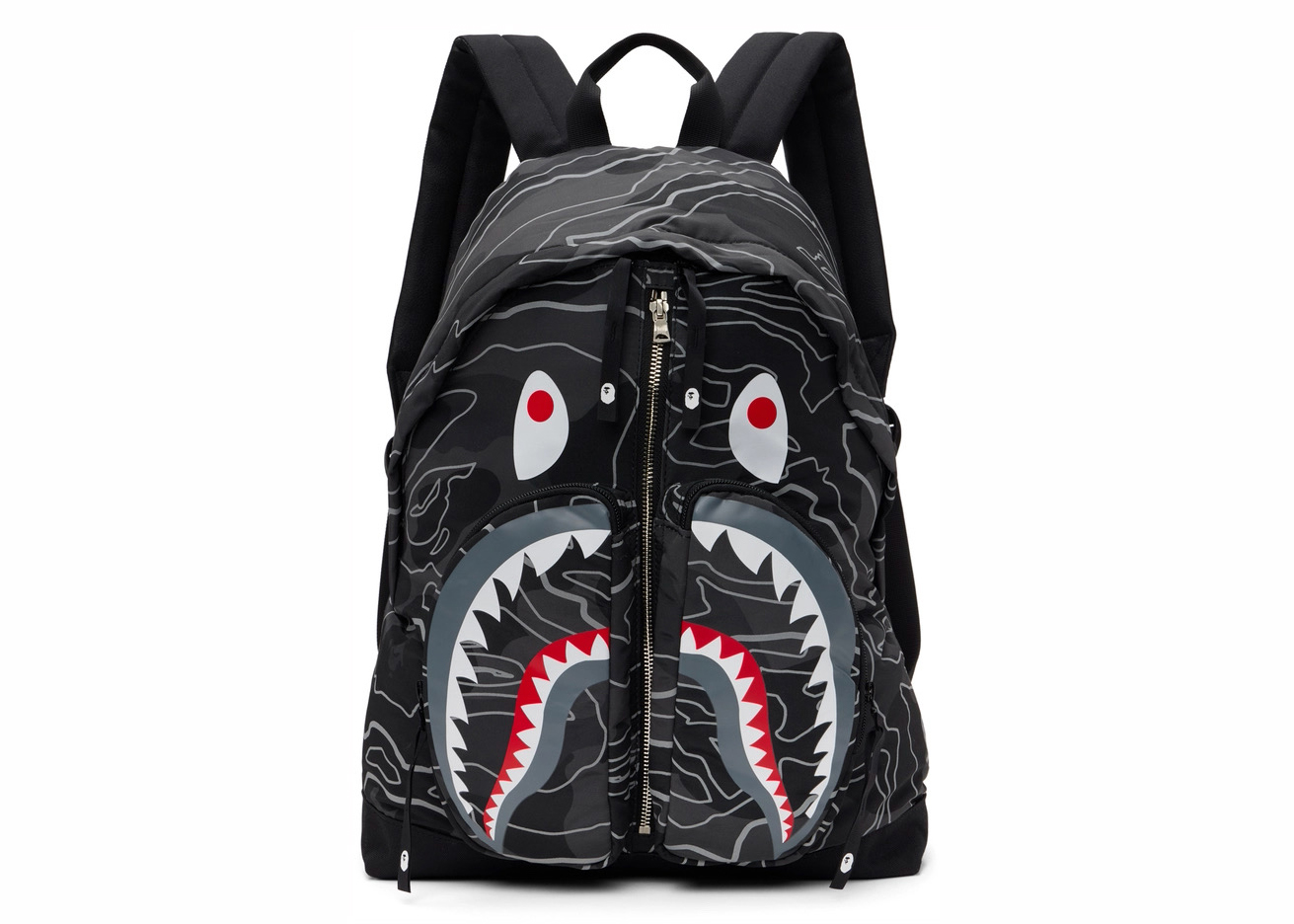 BAPE Layered Line Camo Shark Day Pack Black - FW23 - JP