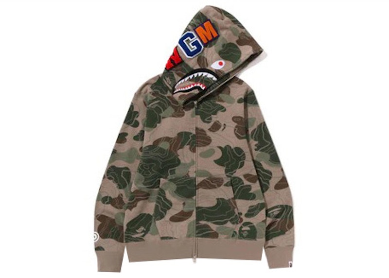 BAPE Layered Line Camo Shark Full Zip Hoodie Beige