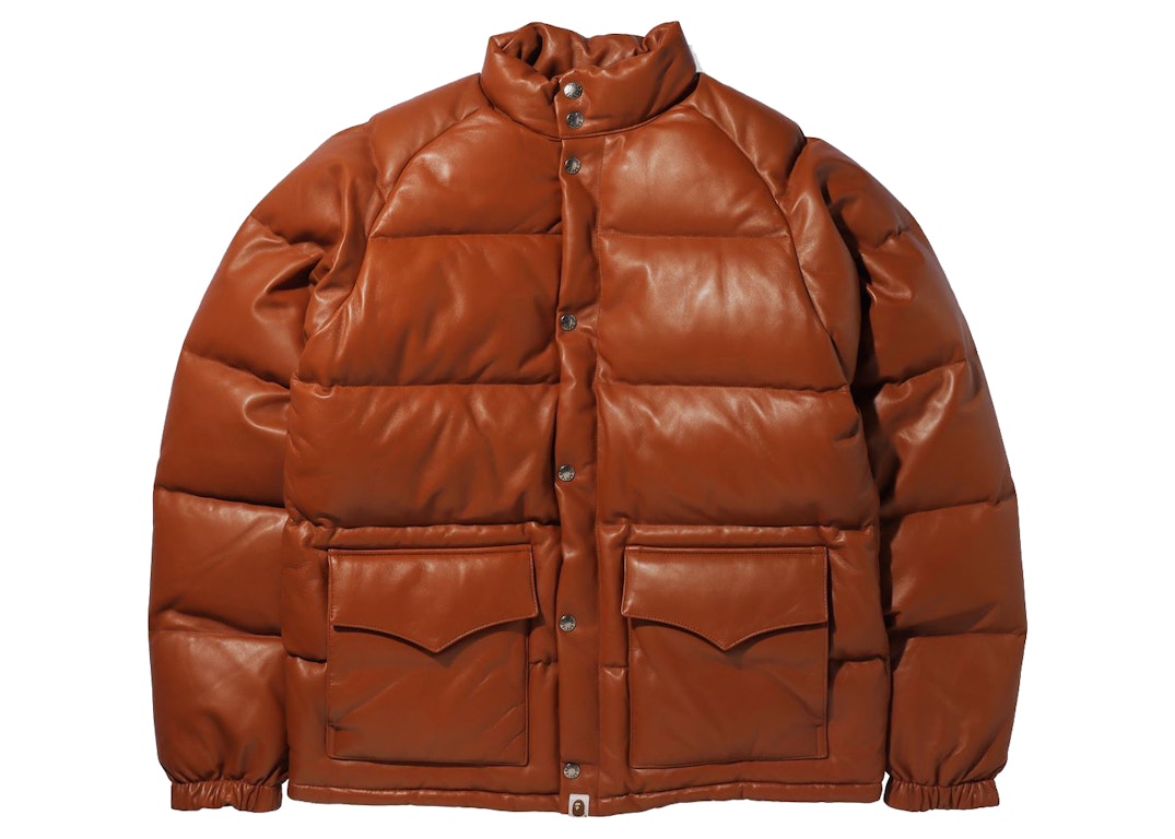 Pre-owned Bape Leather Classic Down Jacket Jacket Brown