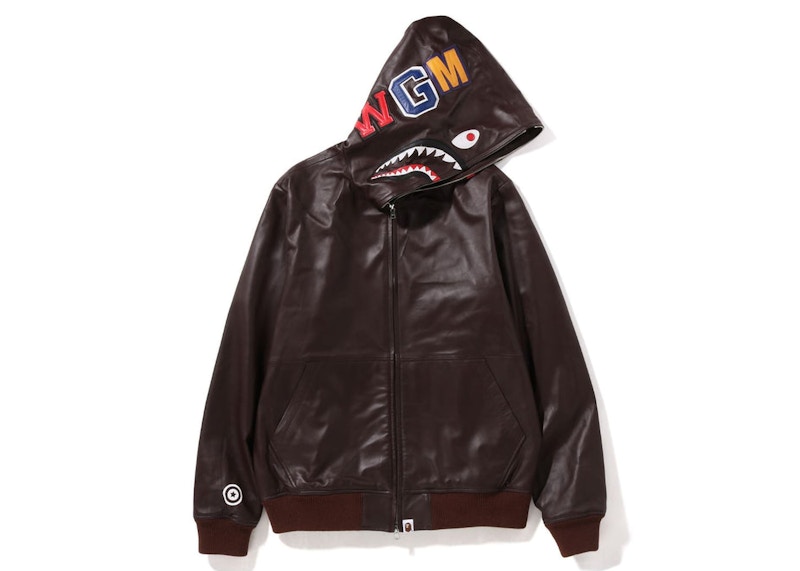 BAPE Leather Shark Full Zip Jacket Brown Men s FW22 US