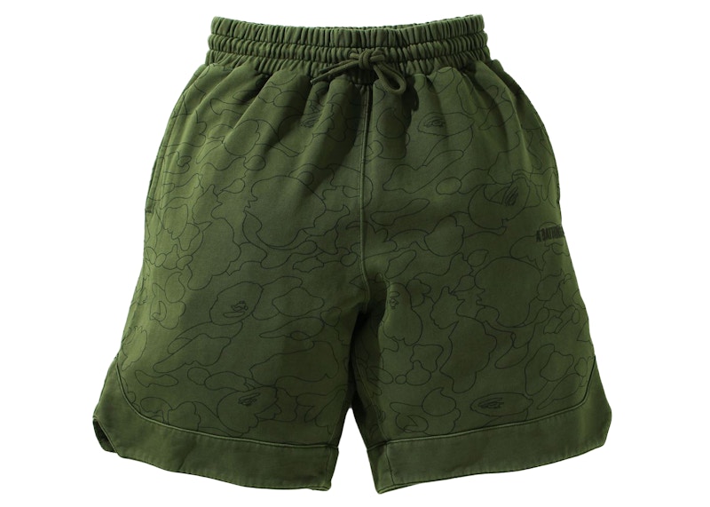 BAPE Line 1st Camo Washed Sweat Wide Fit Basketball Shorts Olivedrab Men s SS21 US