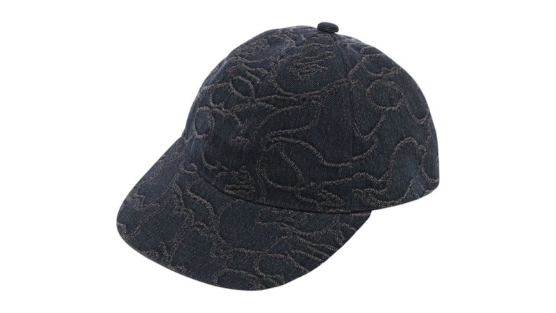 Pre-owned Bape Line Camo Jacquard Logo Denim Cap In Black