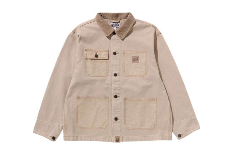 Pre-owned Bape Line Camo Jacquard Patched Pocket Garment Dye Work Jacket In Beige In Sand