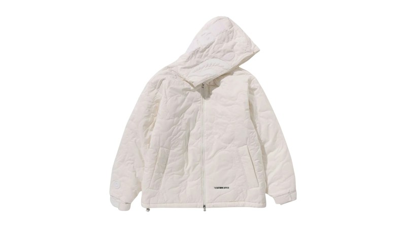 BAPE Line Camo Quilted Nylon Shark Full Zip Jacket Ivory