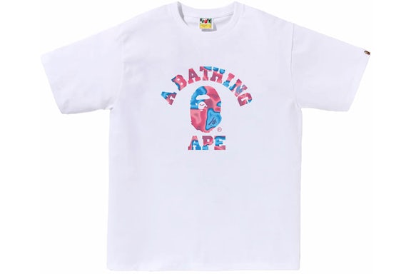 BAPE Camiseta Universitaria Camuflaje Líquido Blanco/Rosa