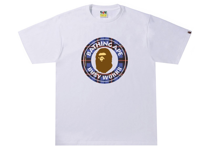 Maglietta BAPE Logo Check Busy Works Bianco/Blu