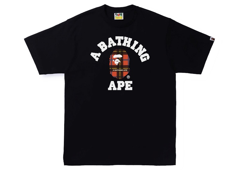 BAPE Logo Check College Tee Black/Red Men's - SS22 - US