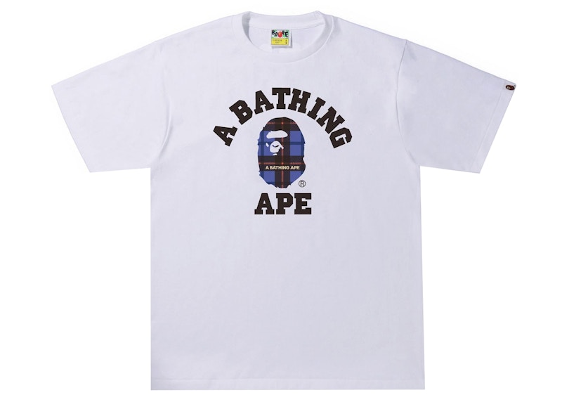 BAPE Logo Check College Tee White/Blue Men's - SS22 - US