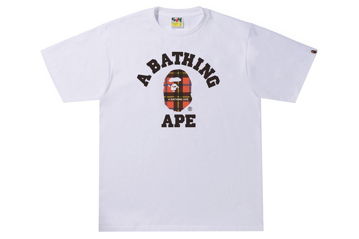 Pre-owned Bape Logo Check College Tee White/red
