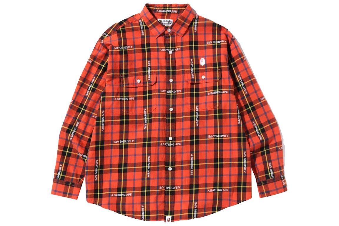Pre-owned Bape Logo Check Loose Fit Shirt Red