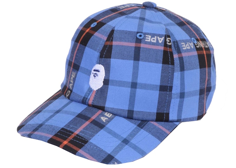 Pre-owned Bape Logo Check Panel Cap In Blue