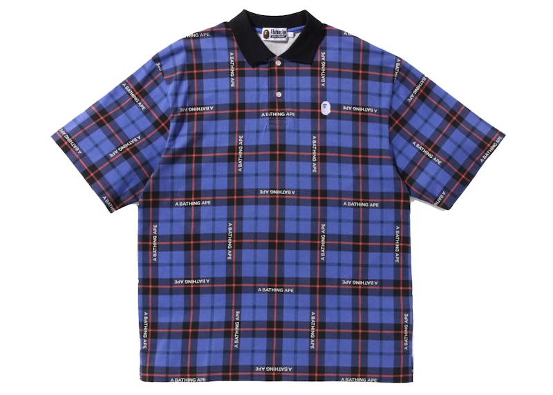 BAPE Logo Check Relaxed Fit Polo Blue Men's - SS22 - GB