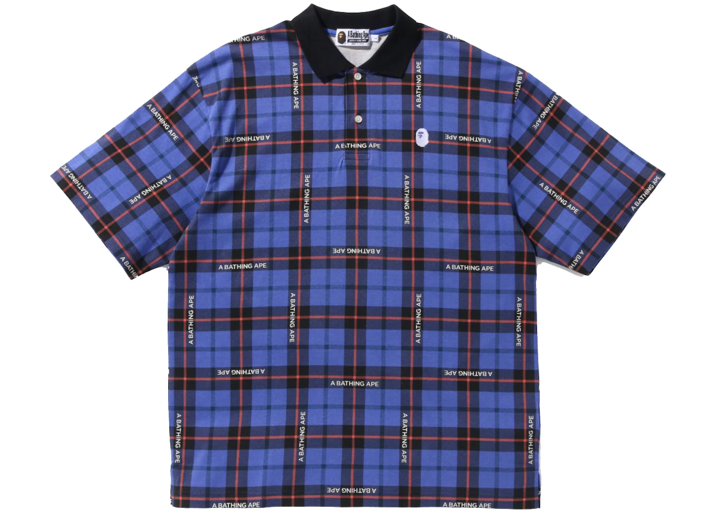 BAPE Logo Check Relaxed Fit Polo Blue Men's - SS22 - GB