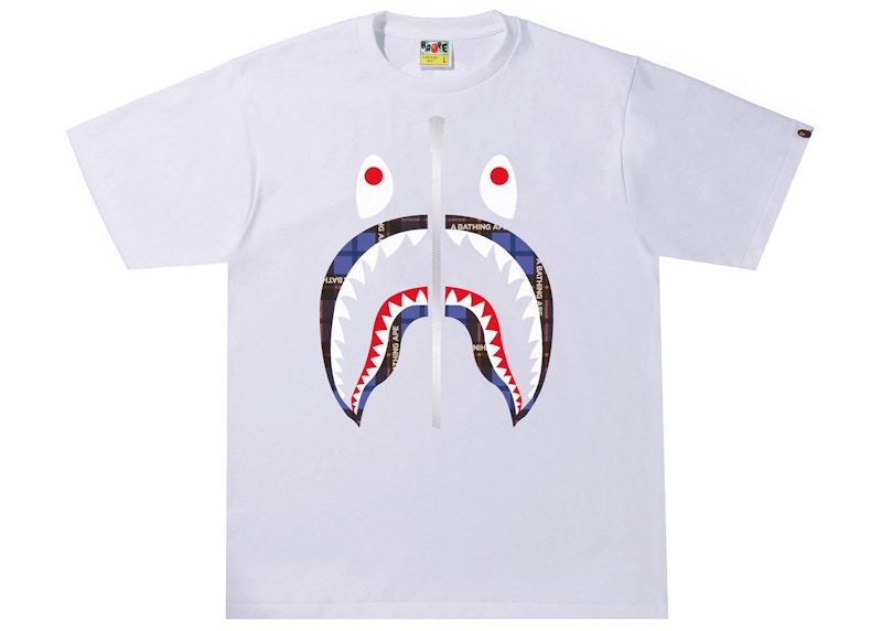 BAPE Logo Check Shark Tee Bianco/Blu