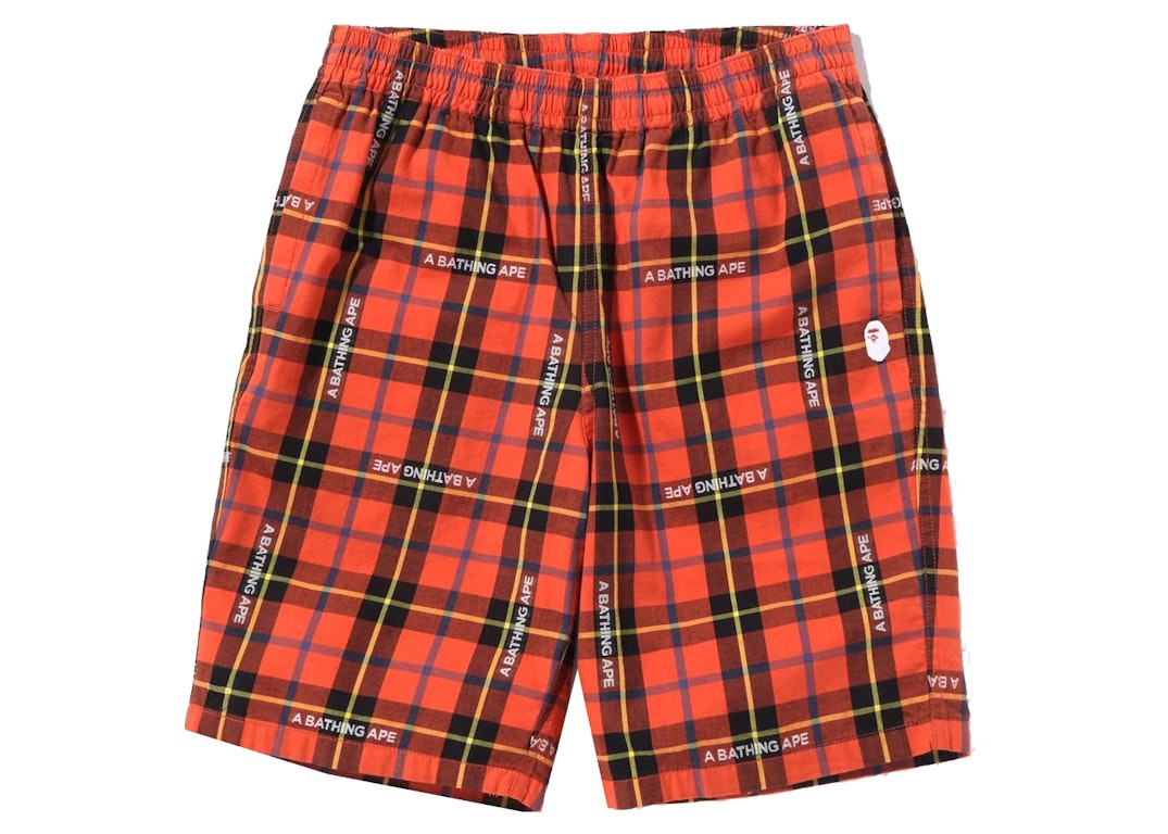 Pre-owned Bape Logo Check Shorts Red