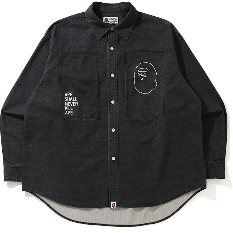 BAPE Loose Fit Ripstop Shirt Black 男士- SS21 - TW