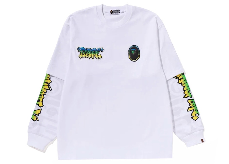 BAPE Lux Sport Pattern Oversized Double Long Sleeve Tee White