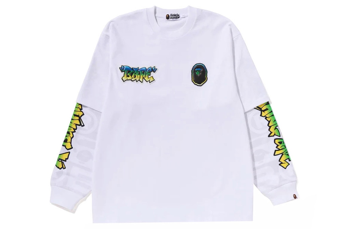 Pre-owned Bape Lux Sport Pattern Oversized Double Long Sleeve Tee White