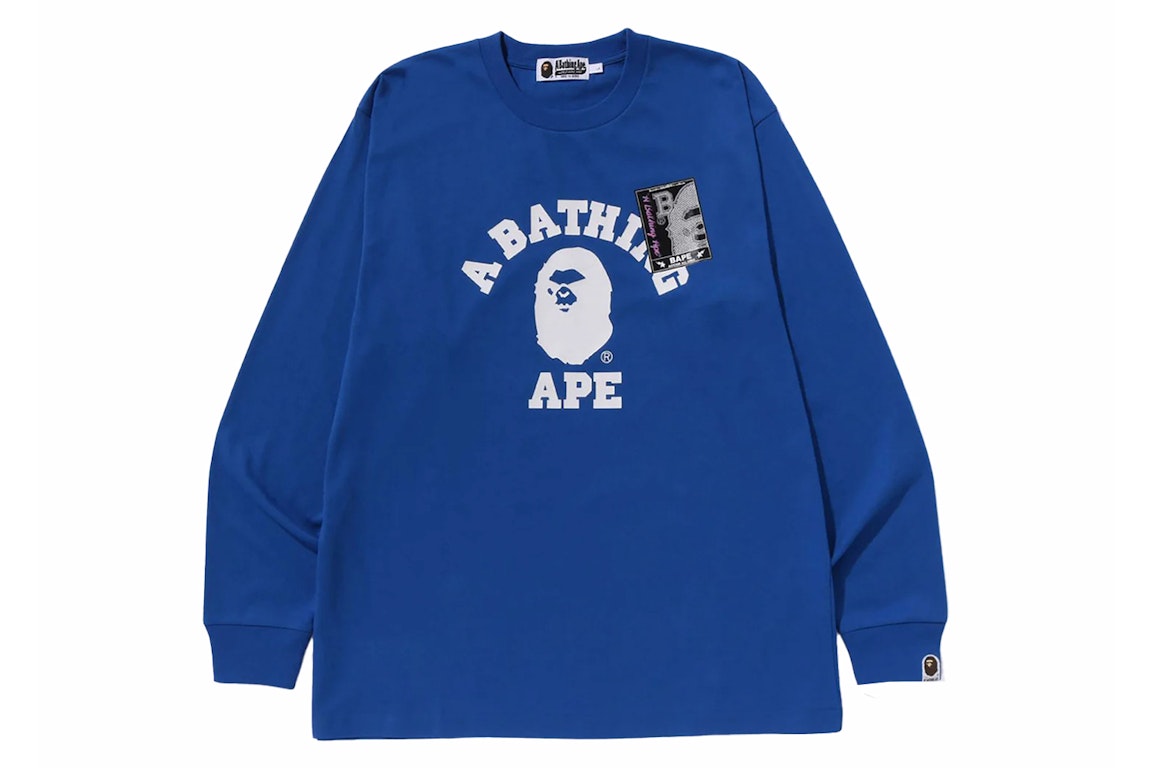Pre-owned Bape Mad Face College Long Sleeve Tee Blue